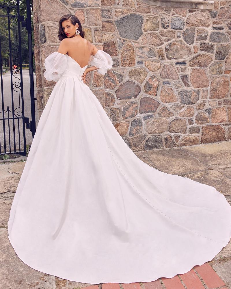 La22115 off the shoulder ball gown wedding dress with classic satin design5